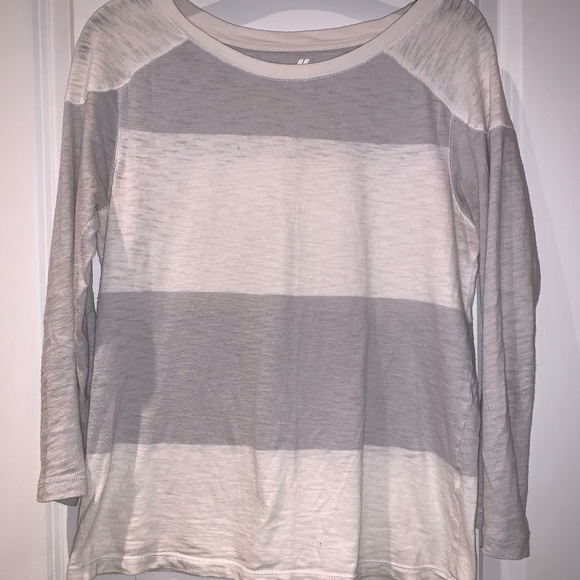 White & Light Grey Striped 3/4 Sleeve Shirt - Picture 2 of 7